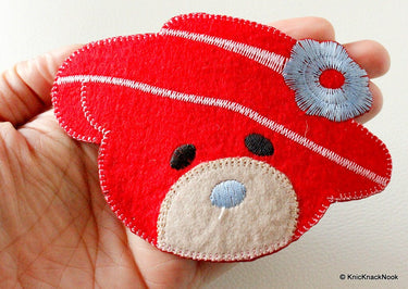 1 x Red Bear Embroidered Applique Patch, Kids applique, Teddy Bear Motif